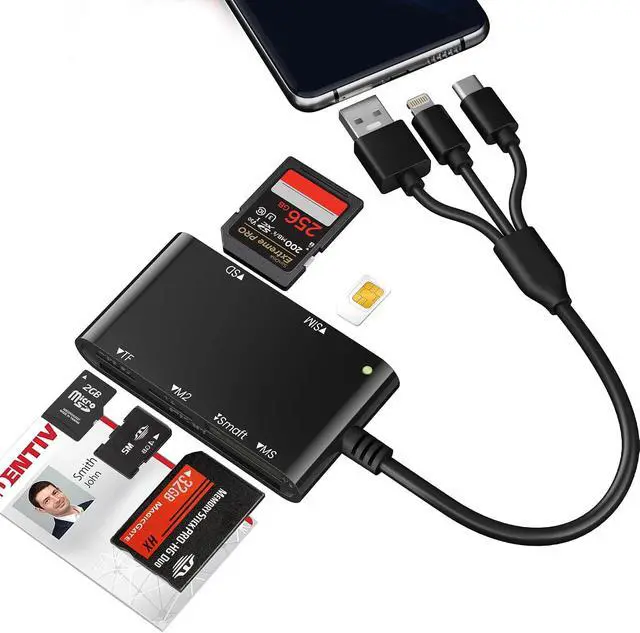 Main image of 7 in 3 SIM Card Reader Smart Card Reader with USB C/USB A/Lightning Military CAC & PIV Card Reader SD/TF/M2/IC/MMC/Memory Stick Pro Duo Adapter for iPhone/Windows/Mac/Linux/Computer