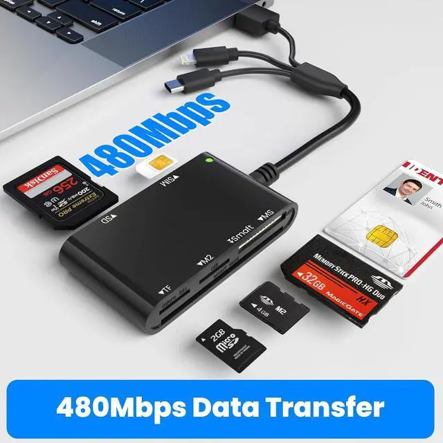 Alt view image 4 of 7 - 7 in 3 SIM Card Reader Smart Card Reader with USB C/USB A/Lightning Military CAC & PIV Card Reader SD/TF/M2/IC/MMC/Memory Stick Pro Duo Adapter for iPhone/Windows/Mac/Linux/Computer