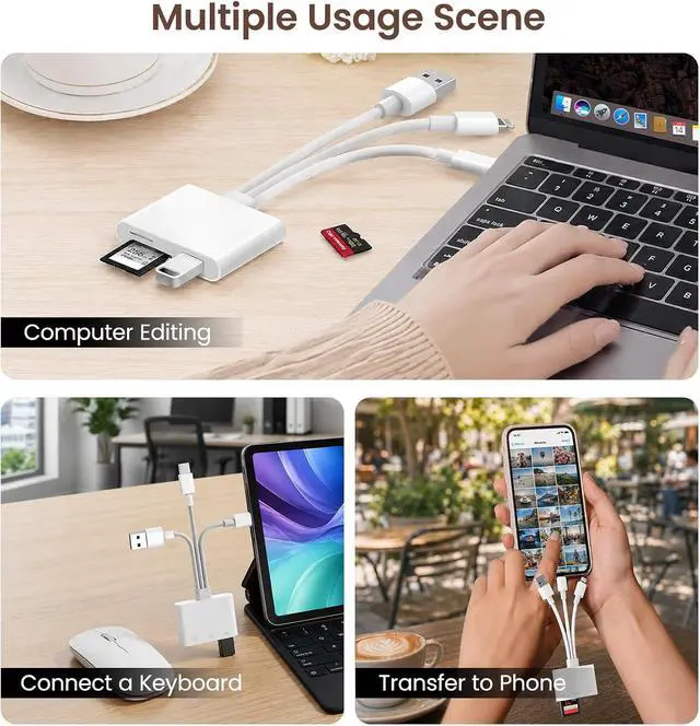 Alt view image 2 of 7 - SD Card Reader for iPhone iPad Mac 3-in-1 Lightning/USB-C/USB-A MicroSD/SD Adapter for Digital Camera High-Speed Plug & Play Memory Card Reader for All Device/Type C Phone/Laptop/Computer