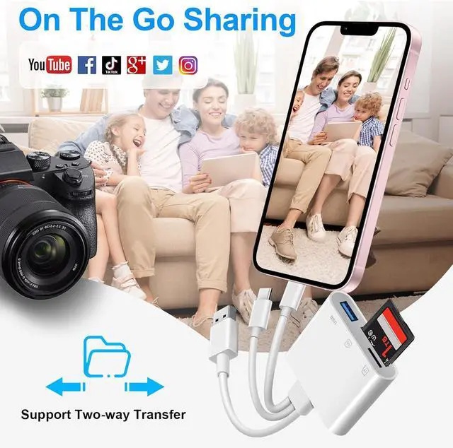 Alt view image 5 of 7 - SD Card Reader for iPhone iPad Mac 3 in 1 Memory SD Card Adapter USB C & Lightning & USB-A Digital Camera Adapter to iPhone with SD/MicroSD/USB OTG Slots High-Speed Plug & Play for Computer Laptop