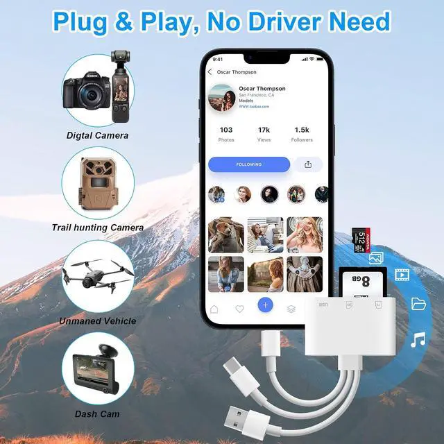 Alt view image 6 of 7 - SD Card Reader for iPhone iPad Mac 3 in 1 Memory SD Card Adapter USB C & Lightning & USB-A Digital Camera Adapter to iPhone with SD/MicroSD/USB OTG Slots High-Speed Plug & Play for Computer Laptop