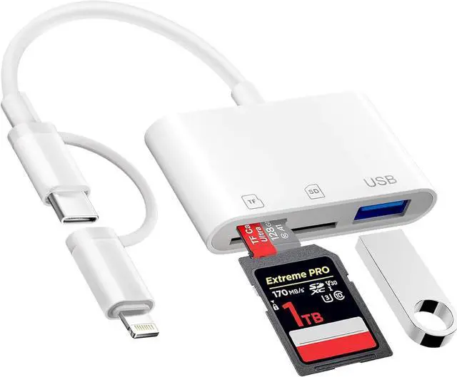 Main image of SD Card Reader for iPhone iPad Mac USB C and Lightning Dual Interface Memory Card Reader Digital Camera Adapter to iPhone SD Card Viewer with SD/Micro SD/USB-A 3 Slot No App Plug and Play