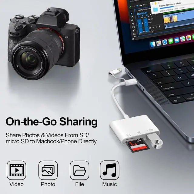 Alt view image 4 of 7 - SD Card Reader for iPhone iPad Mac USB C and Lightning Dual Interface Memory Card Reader Digital Camera Adapter to iPhone SD Card Viewer with SD/Micro SD/USB-A 3 Slot No App Plug and Play