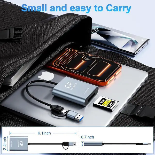 Alt view image 6 of 7 - CFexpress Type A Card Reader USB 3.2 Gen 2 10Gbps 2-in-1 USB-C & USB-A Adapter Portable CFexpress Type A Adapter for Windows/Mac/Linux/Android iPhone/iPad Laptops & Tablets