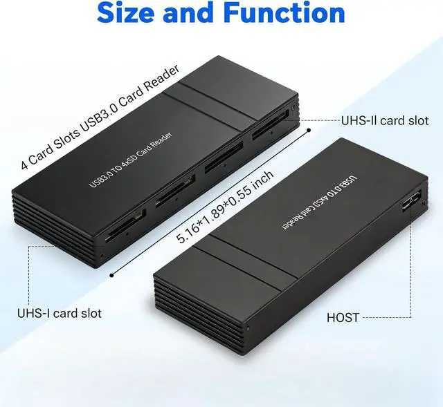 Alt view image 4 of 5 - 4-in-1 SD/Micro SD Card Reader Memory Card Adapter with USB-C & USB-A Ports Cable Simultaneous Read 4 Cards SD Card Viewer for Photographers and Content Creators