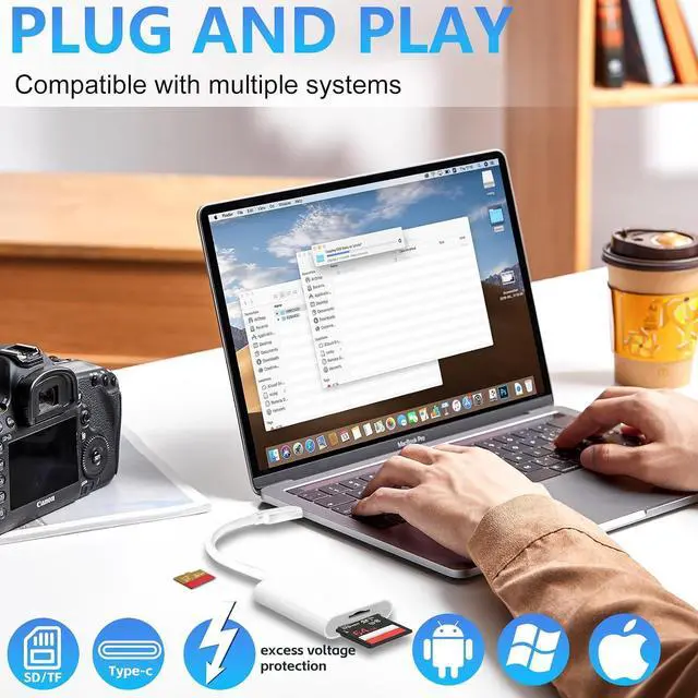 Alt view image 3 of 7 - USB C SD Card Reader for iPhone 17/16/15/iPad/MacBook/Mac USB-C Type C SD Reader 2 Slots Supports SD and MicroSD Memory Card Adapter Digital Camera Adapter Trail Viewer Plug and Play