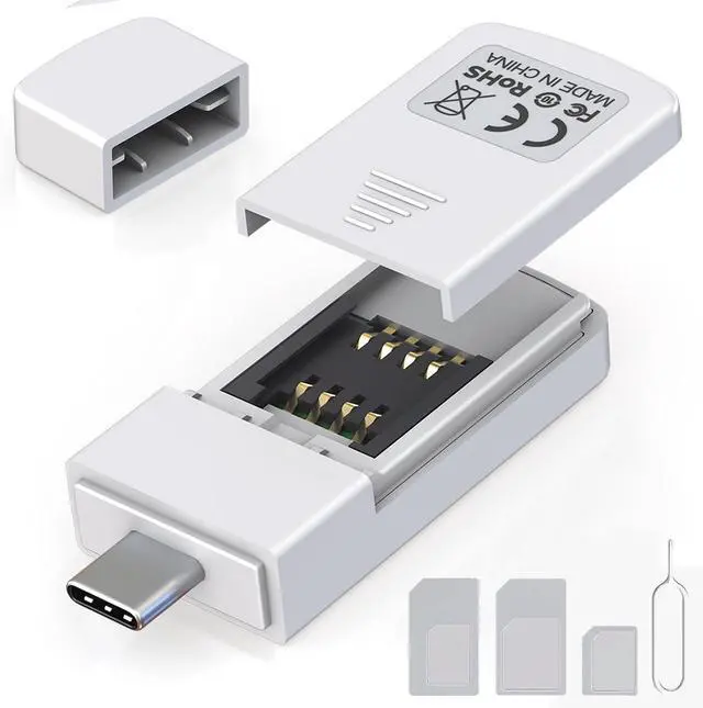 Main image of Type-C SIM Card Reader - Nano Micro Standard SIM Card Adapter with Eject Pin for Windows PC Laptop Read Edit Copy Contacts SMS Messages Nano SIM Adapter Reader for SIM Memory Card Backup Management