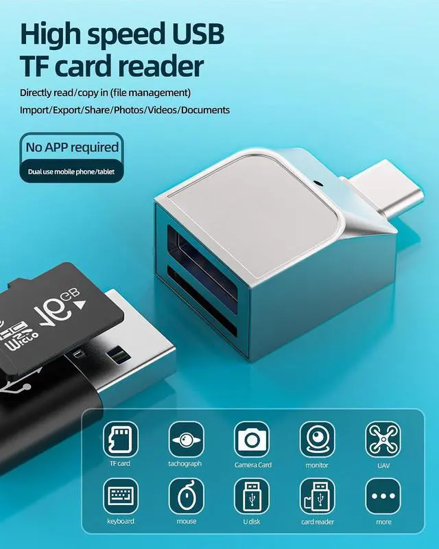 Alt view image 2 of 7 - USB A to C Adapter Card Reader Micro SD for iPhone 17 16 15 Pro Max (2in1) Camera Memory Stick for Ipad for Male Charger Android Phone Adaptor Computer Charging TF Female Port Lector Speed