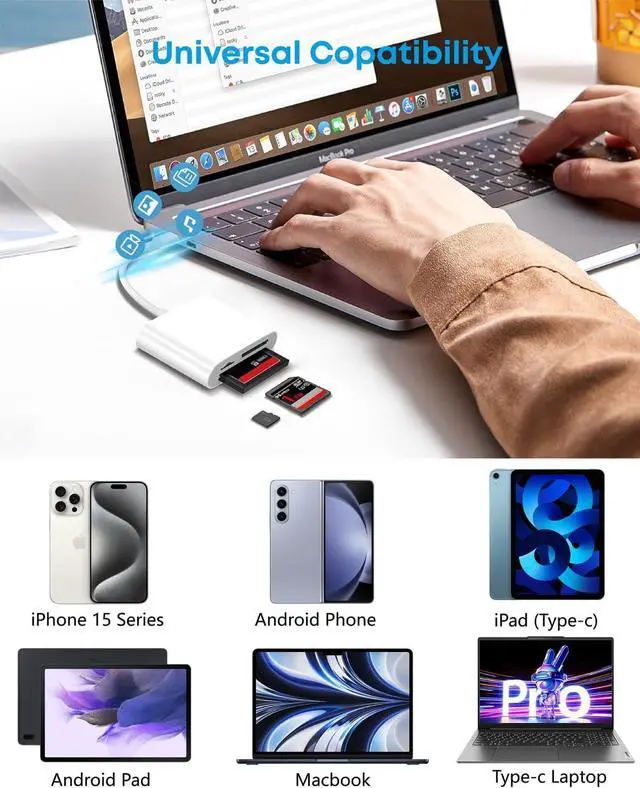 Alt view image 3 of 7 - USB C SD/TF/CF Memory Card Reader Type C to CF SD TF 3 in 1 Card Adapter | Type-C to CF SD TF 3 in 1 SLR Camera Card Reader for iPad MacBook/Air/Mini Mac/Android Laptop/Tablet/Phone/Galaxy S21 S22 S23