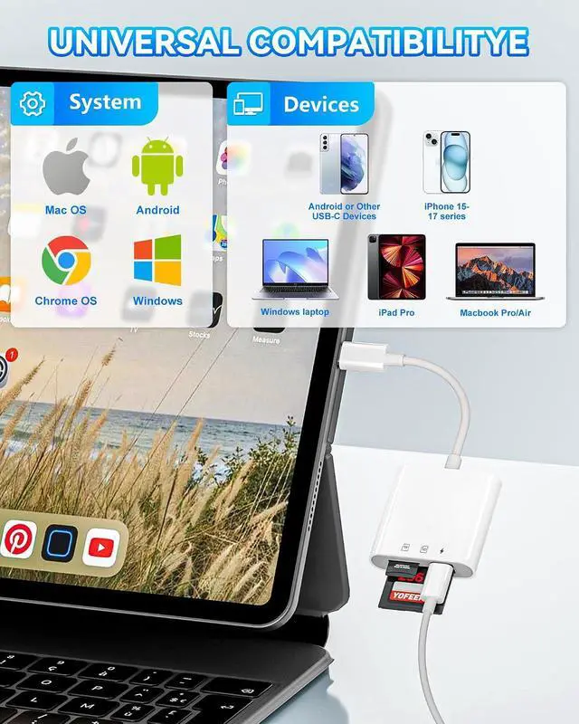Alt view image 5 of 7 - USB-C SD Card Reader Dual Slot for SD and MicroSD Type C Adapter Compatible with iPhone 17/16/15 iPad Laptop Trail Camera Viewer Plug and Play (SD+TF+PD30W Charging)
