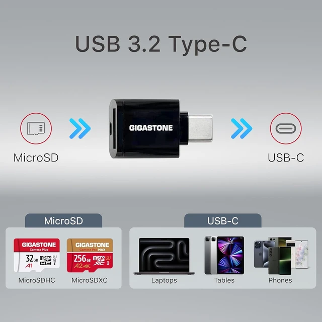 Alt view image 2 of 6 - 5-Years Data Recovery GIGASTONE 64GB Micro SD Card with USB 3.2 Type C Card Reader Camera Pro MAX Speed Up to 100MB/s Compatible with Gopro Dash Cam microSDXC UHS-I A2 V30 U3 C10