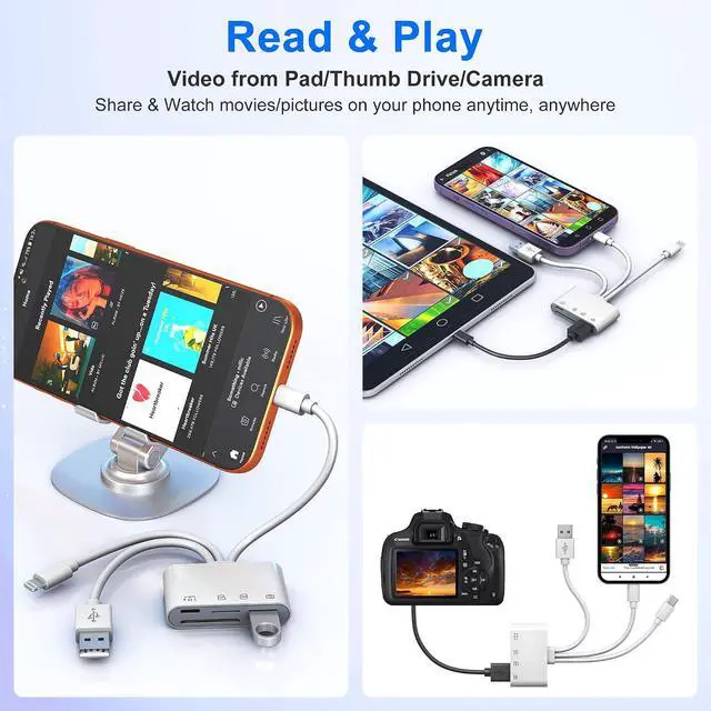 Alt view image 2 of 7 - Digital Camera Photo Transfer to iPhone with Lightning/USB-C/A TF/SD Card Reader for iPhone with USB A/USB C Charge+Data Female Ports 4-in-1 OTG Adapter for Digital Camera Transfer & USB Flash Drive