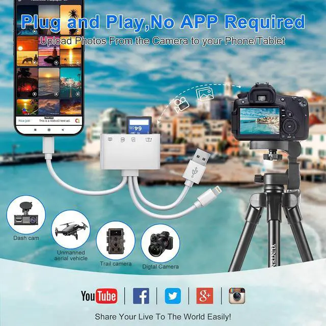 Alt view image 5 of 7 - Digital Camera Photo Transfer to iPhone with Lightning/USB-C/A TF/SD Card Reader for iPhone with USB A/USB C Charge+Data Female Ports 4-in-1 OTG Adapter for Digital Camera Transfer & USB Flash Drive