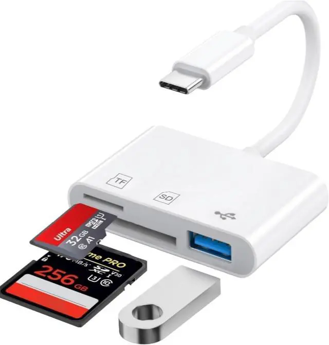 Main image of USB C SD Card Reader for iPhone 17/16/15 Series USB C to Micro SD Memory Card Adapter for iPad/Mac Pro/Air USBC/Type C Camera Card Reader with USB A Port for Phone Laptop and More USBC Devices