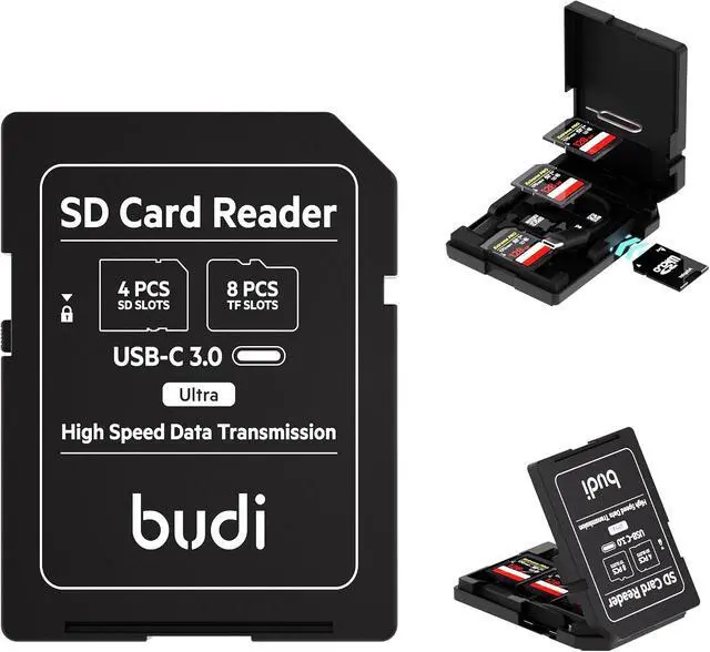 Main image of Micro SD Memory Card Reader with 8 Slots TF-Styled Memory Card Storage Case Supports USB Type-C and USB Compatible with iPhone 16/15/14/13/12/11/Pro Max/Tablets/Android/Mac (TF&SD Card)