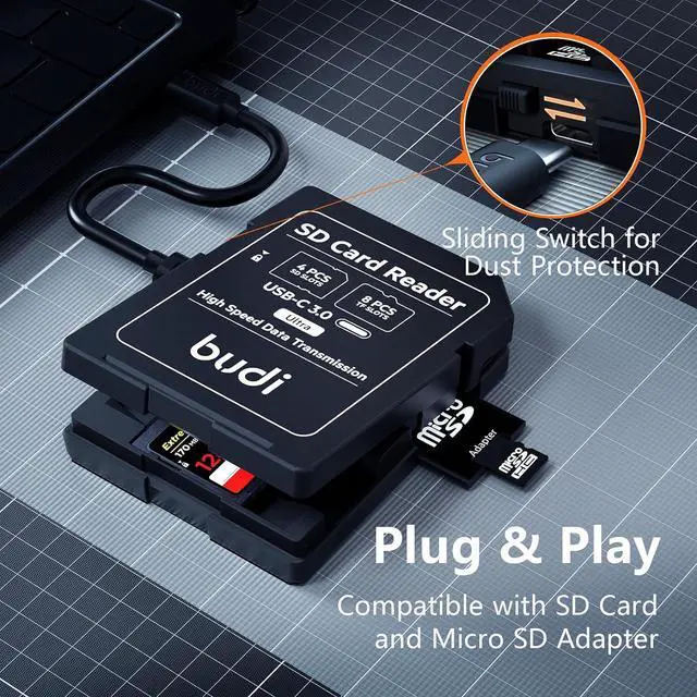 Alt view image 2 of 6 - Micro SD Memory Card Reader with 8 Slots TF-Styled Memory Card Storage Case Supports USB Type-C and USB Compatible with iPhone 16/15/14/13/12/11/Pro Max/Tablets/Android/Mac (TF&SD Card)