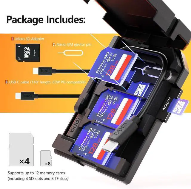 Alt view image 3 of 6 - Micro SD Memory Card Reader with 8 Slots TF-Styled Memory Card Storage Case Supports USB Type-C and USB Compatible with iPhone 16/15/14/13/12/11/Pro Max/Tablets/Android/Mac (TF&SD Card)