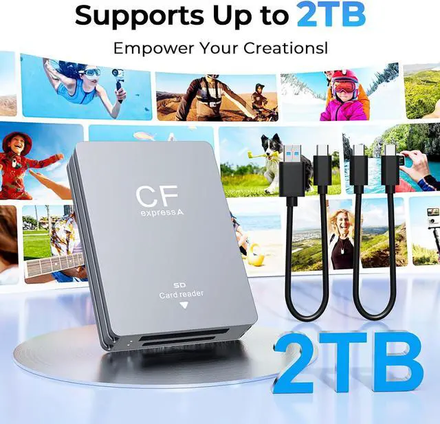 Alt view image 4 of 7 - CFexpress Type A Card Reader Dual-Slot CFexpress Type A & SD Card Reader USB-C 3.2 Gen 2 10Gbps Aluminum Memory Card Reader for SD UHS-II/UHS-I Photo & Video Offload