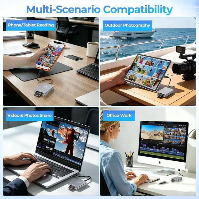 Alt view image 6 of 7 - CFexpress Type A Card Reader Dual-Slot CFexpress Type A & SD Card Reader USB-C 3.2 Gen 2 10Gbps Aluminum Memory Card Reader for SD UHS-II/UHS-I Photo & Video Offload