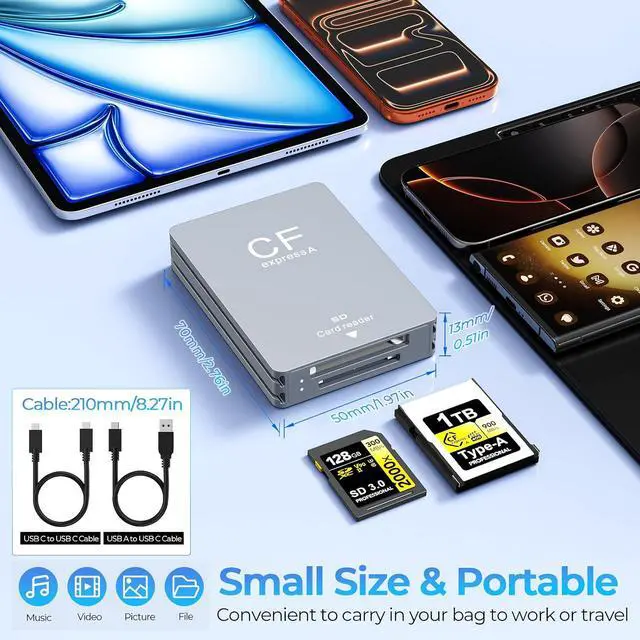 Alt view image 7 of 7 - CFexpress Type A Card Reader Dual-Slot CFexpress Type A & SD Card Reader USB-C 3.2 Gen 2 10Gbps Aluminum Memory Card Reader for SD UHS-II/UHS-I Photo & Video Offload