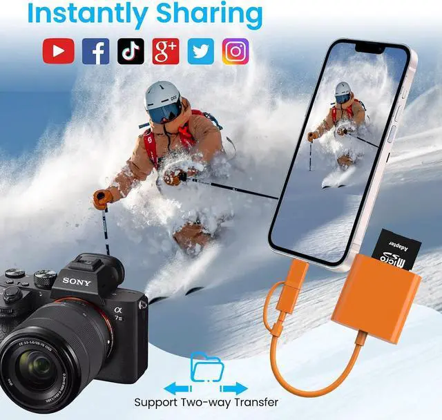 Alt view image 6 of 7 - SD Card Reader for iPhone USB C & Lightning SD Card Adapter Memory Card Reader for Digital Camera Adapter to iPhone/iPad/Mac Support SD/MicroSD/TF/Sim Card Camera Accessories Plug and Play