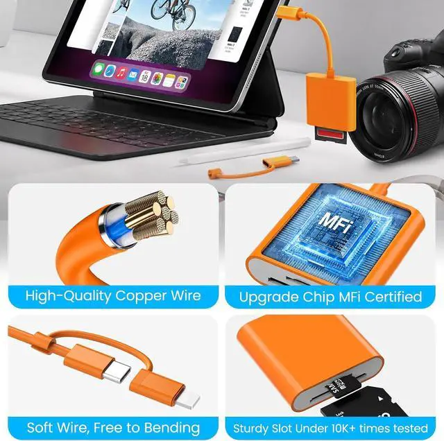 Alt view image 7 of 7 - SD Card Reader for iPhone USB C & Lightning SD Card Adapter Memory Card Reader for Digital Camera Adapter to iPhone/iPad/Mac Support SD/MicroSD/TF/Sim Card Camera Accessories Plug and Play