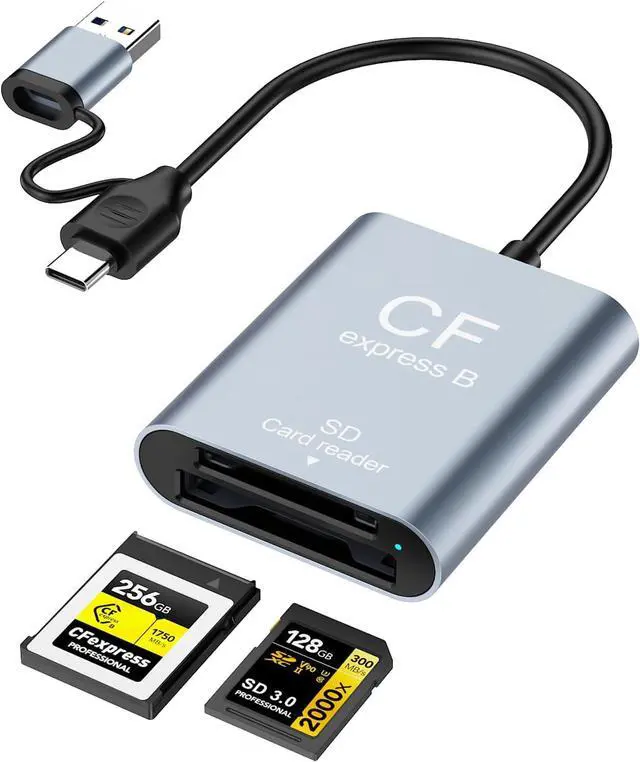 Main image of Professional CFexpress Type B & SD Card Reader with USB 3.2 (Gen 2) 10Gbps USB-C&USB-A 2-in-1 Type B SD Dual Slot CF Express Adapter UHS-II/UHS-I Aluminum Alloy Memory Card Reader for Photographers