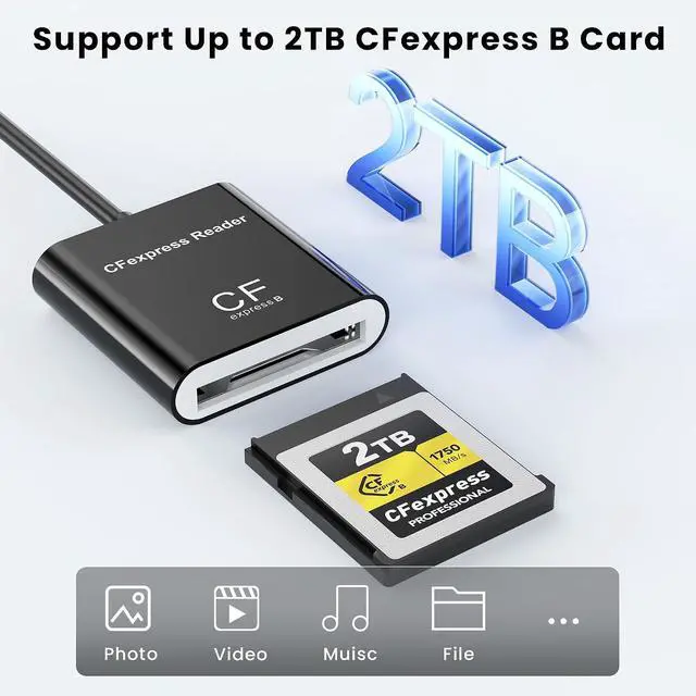 Alt view image 4 of 7 - CFexpress Type B Card Reader with USB 3.2 (Gen 2) 10Gbps USB-C&USB-A 2-in-1 Type B CFexpress Adapter Compatible with Windows/Mac/Linux/Android for PC iPhone 17/16/15 Laptops Tablets Smartphones