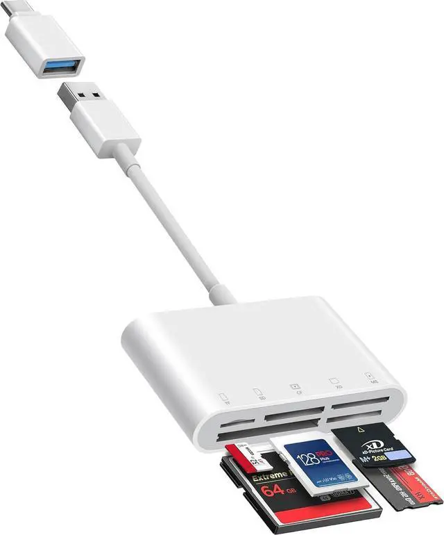Main image of SD Card Reader 5 in 1 USB USB-C Dual Connector to SD/TF/CF/Micro SD/XD/MS Multi Memory Card Reader OTG Adapter -Compatible with Windows/Mac/Linux/Android Plug & Play