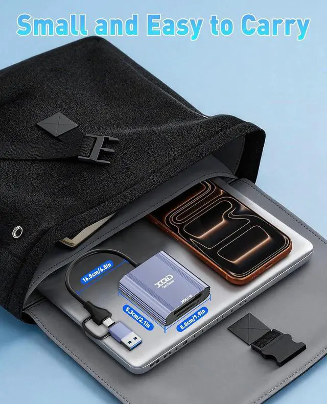 Alt view image 7 of 7 - XQD Card Reader - 2 in 1 XQD SD Memory Card Adapter with USB-C/USB-A 5Gbps Aluminum XQD Reader for iPhone 17/16/15 Windows/MacOS/Android Sony G/M Series Lexar 2933x/1400x XQD and SD Card Reader