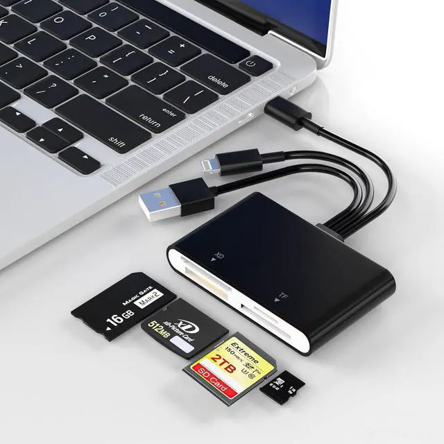 Main image of Memory Stick Pro Duo Adapter 4 in 1 SD/TF/MS/XD Card Reader XD Picture Card Reader for USB C/Lightning/USB A Multi-SD Card Reader for iPhone 17/16/15/14/13/12/11/iPad/MAC/Android/Laptop/PC