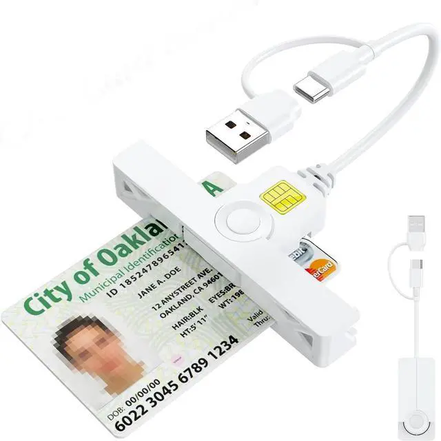 Main image of CAC Reader 2 in 1 Type C Dual Connector DOD Military USB Common Access CAC Card Reader Type C USB Smart Card Reader Compatible with Windows Mac OS Mini Fold Plug and Play