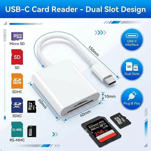 Alt view image 3 of 7 - USB-C SD Card Reader Dual-Slot for SD and MicroSD Cards Type C Memory Card Adapter Plug and Play Compatible with iPhone 15/16/17 iPad Laptop