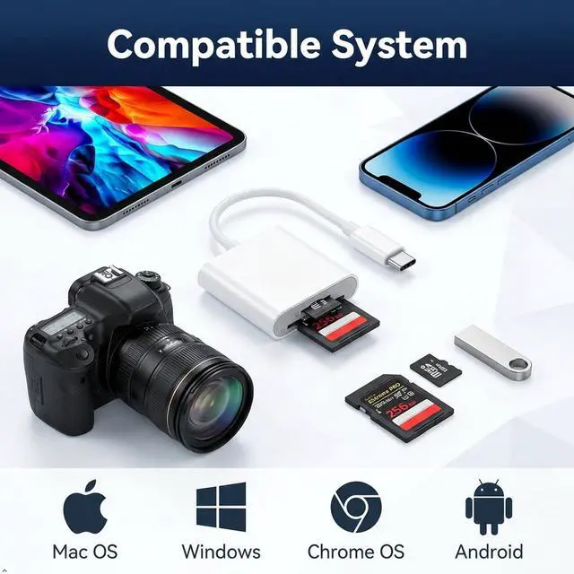 Alt view image 7 of 7 - USB-C SD Card Reader Dual-Slot for SD and MicroSD Cards Type C Memory Card Adapter Plug and Play Compatible with iPhone 15/16/17 iPad Laptop
