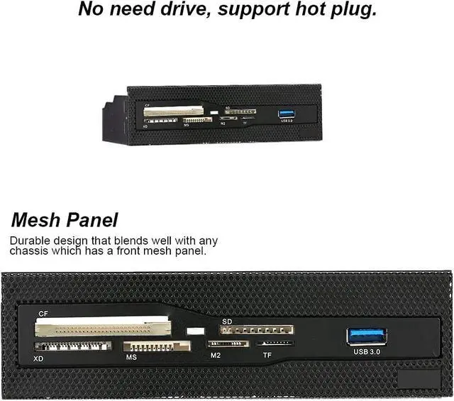 Alt view image 2 of 7 - 5.25 Internal Card Reader Media Multi-Function Dashboard PC Front Panel USB 3.0 Support CF XD MS M2 TF
