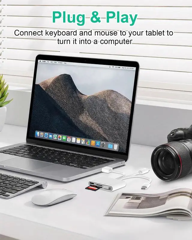 Alt view image 2 of 7 - 4 in 1 OTG Adapter SD Card Reader - Triple USB-C/Lightning/USB Memory Card Reader Lightning to USB Camera Adapter with SD/TF Card Slots USB Flash Drive Slot Type-C Port for Data & Charging & Audio