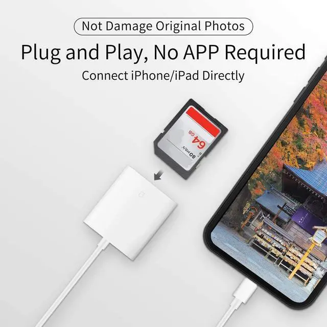 Alt view image 3 of 7 - MFi Certified Lightning to SD Card Camera Reader for iPhone iPad | SD Card Reader Memory Card Reader Trail Camera Viewer SD Card Adapter for iPhone 14 13 12 11 XS XR X 8 Plug and Play