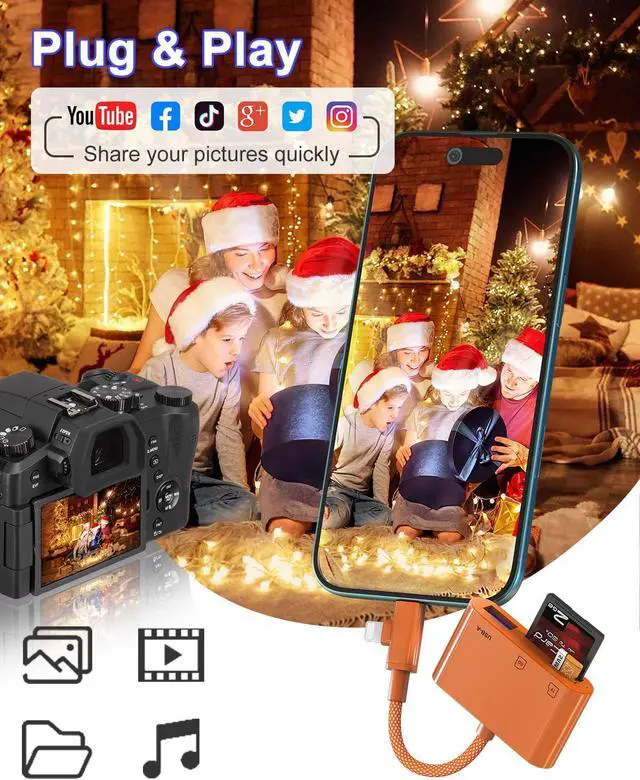 Alt view image 5 of 7 - SD Card Reader for iPhone 17/16/15/14/iPad - Type C/Lightening 2 in 1 High Speed to SD/TF Card Adapter with SD MicroSD USB Port Plug and Play Trail Game Digital Camera Adapter SD Memory Card Reader