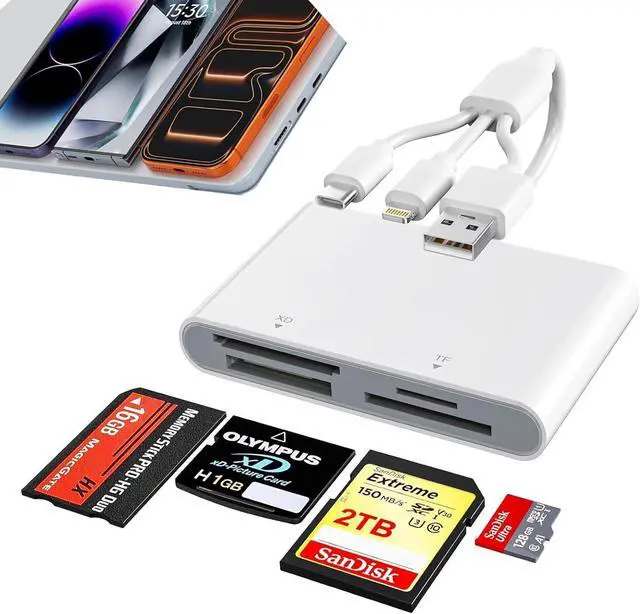 Main image of Memory Stick Pro Duo Adapter 4-in-1 SD/TF/MS/XD Card Reader USB-C & USB-A OTG Plug & Play Compatible with iPhone 11-16 Android iPad Mac PC Sony Cybershot