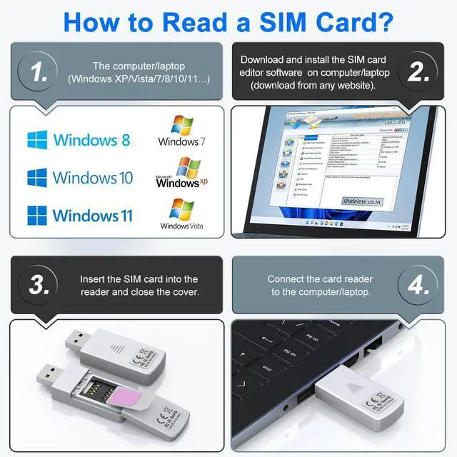 Alt view image 4 of 7 - SIM Card Reader - Nano Micro Standard USB SIM Card Adapter with Eject Pin for Windows PC Laptop Read Edit Copy Contacts SMS Messages Nano SIM Adapter Reader for SIM Memory Card Backup Management