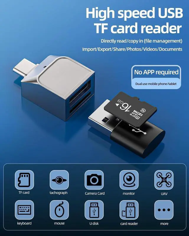 Alt view image 2 of 7 - USB C to USB Adapter Micro SD Card Reader(2in1)OTG 3.0 Port for iPhone16 15 Converter compatible for for iPad MacBook Computer TF Memory Transfer Accessories USB-A External Flash Drive Android