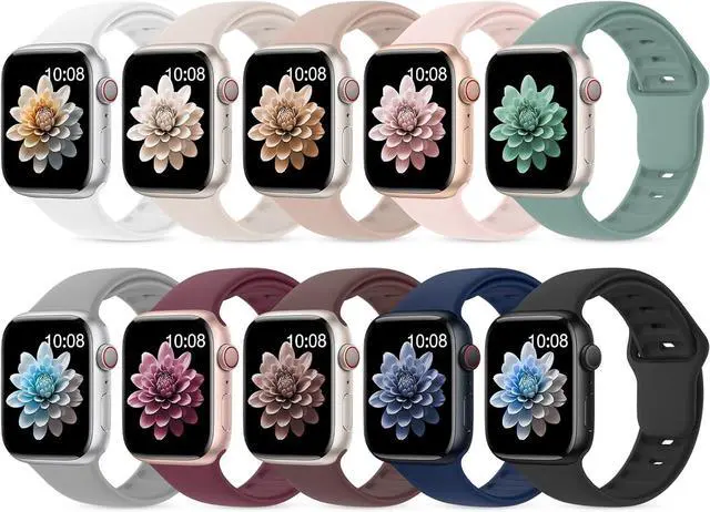 Main image of 10 Pack Silicone Bands Compatible with Watch 38mm 40mm 41mm 42mm 44mm 45mm 46mm 49mm Women Men Soft Waterproof Replacement Wrist Sport Band for iWatch Series 11 10 9 8 7 6 5 4 3 2 1 SE Ultra