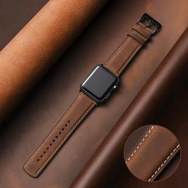 Alt view image 2 of 7 - Leather Bands Compatible with Watch Band 42mm(Series 3 2 1) 44mm 45mm 46mm 49mm for Men Women Top Grain Genuine Leather Replacement Strap for iWatch Ultra 3 2 1 SE3 2 1 Series 11 10 9 8 7 6 5 4 3 2 1