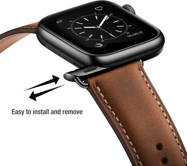 Alt view image 4 of 7 - Leather Bands Compatible with Watch Band 42mm(Series 3 2 1) 44mm 45mm 46mm 49mm for Men Women Top Grain Genuine Leather Replacement Strap for iWatch Ultra 3 2 1 SE3 2 1 Series 11 10 9 8 7 6 5 4 3 2 1