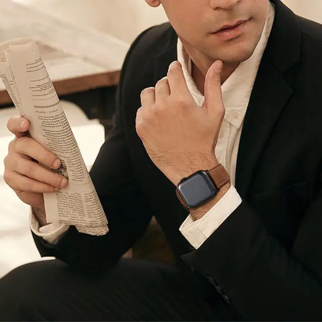 Alt view image 6 of 7 - Leather Bands Compatible with Watch Band 42mm(Series 3 2 1) 44mm 45mm 46mm 49mm for Men Women Top Grain Genuine Leather Replacement Strap for iWatch Ultra 3 2 1 SE3 2 1 Series 11 10 9 8 7 6 5 4 3 2 1