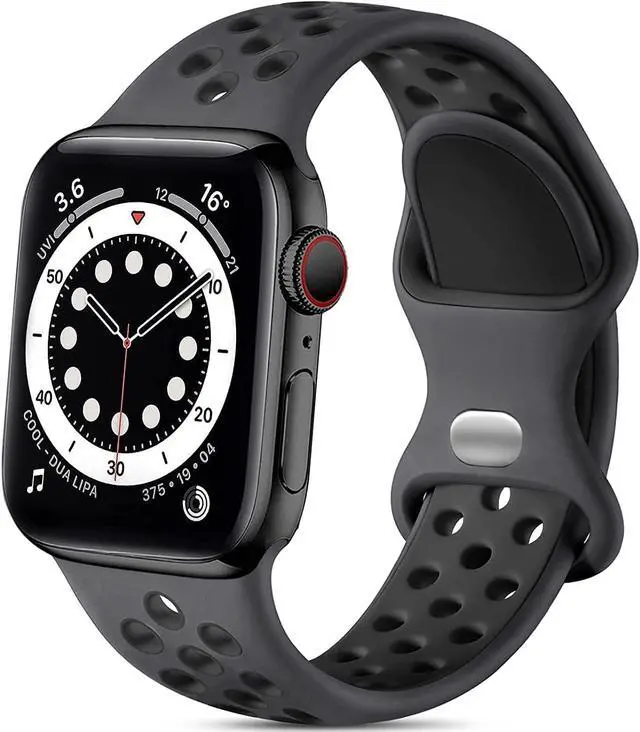 Alt view image 7 of 7 - Compatible with Watch Band 44mm 45mm Series 10 11 46mm 42mm 49mm Men Women Soft Silicone Breathable Sport Band Compatible for Watch Ultra SE 3 2 for iWatch Series 9 8 7 6 5 4 3 Black