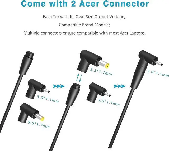 Alt view image 2 of 4 - 65W 45W AC Loptop Charger Fit for Aspire 1 A114-32 A114-31 A111-31 A111-32 Aspire 6 A615-51 A615-51G Series N17Q4 N17Q1 N17Q2 N17Q3 N18W1 N19C1 N19C2 N17C4 N18C1 N19C3 N15Q1 Laptop