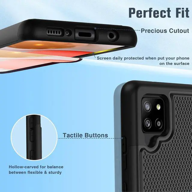 Alt view image 7 of 7 - for Galaxy A42 5G Case: Dual Layer Protective Heavy Duty Cell Phone Cover Shockproof Rugged with Non Slip Textured Back - Military Protection Bumper Tough - 6.6inch (Matte Black)