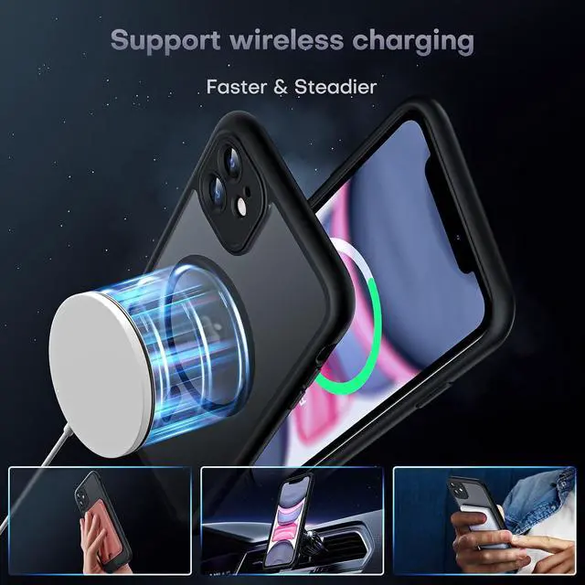 Alt view image 7 of 7 - for iPhone 11 Phone Case Compatible with Magsafe Charger Full Camera Protection Drop Protection Translucent Matte for iPhone 11 Case 6.1 inch (Black)