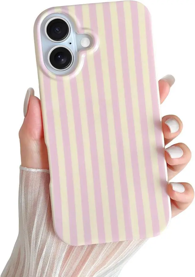 Alt view image 5 of 7 - for iPhone 17 Case Cute Striped Phone Case Soft TPU Slim Shockproof Phone Cover for Women Girls Pink and Yellow